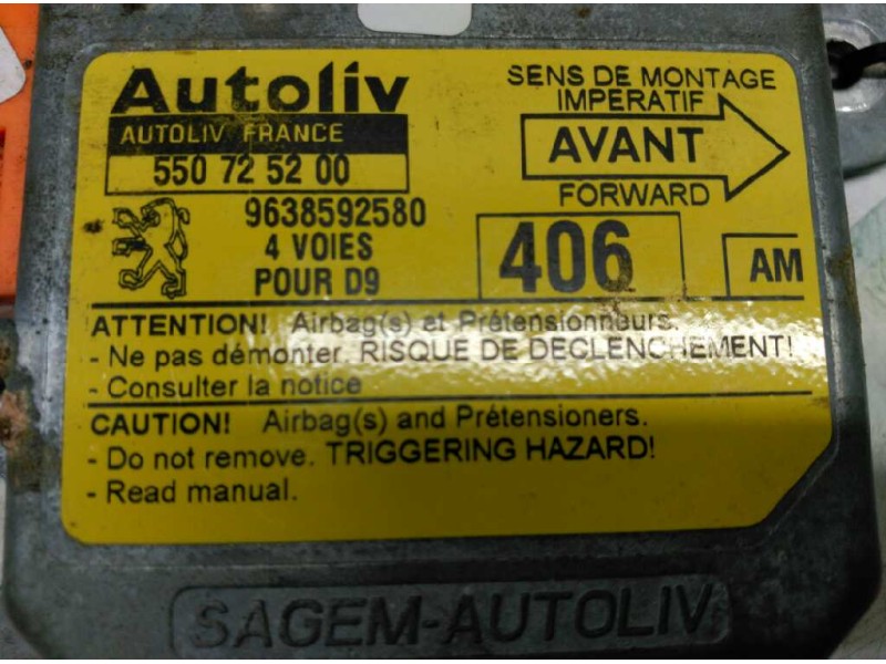 Recambio de centralita airbag para peugeot 406 berlina (s1/s2) sr referencia OEM IAM 9638592580 550725200 