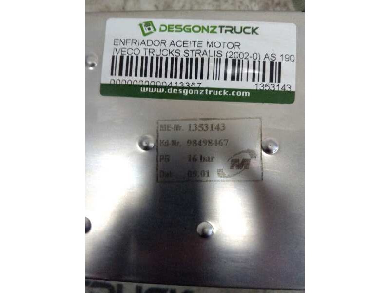 Recambio de enfriador aceite motor para iveco trucks stralis as 190s48 referencia OEM IAM 1353143 98498467 