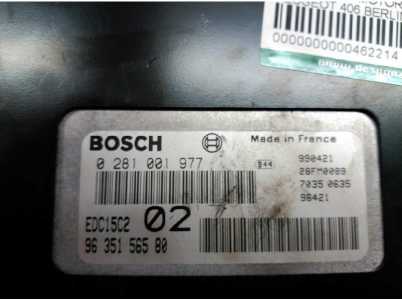 Recambio de centralita motor uce para peugeot 406 berlina (s1/s2) srdt pack referencia OEM IAM 9635156580 0281001977 