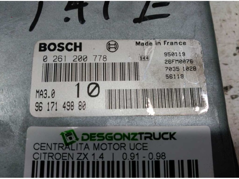 Recambio de centralita motor uce para citroen zx 1.4 referencia OEM IAM 9617149880 0261200778 BOSCH