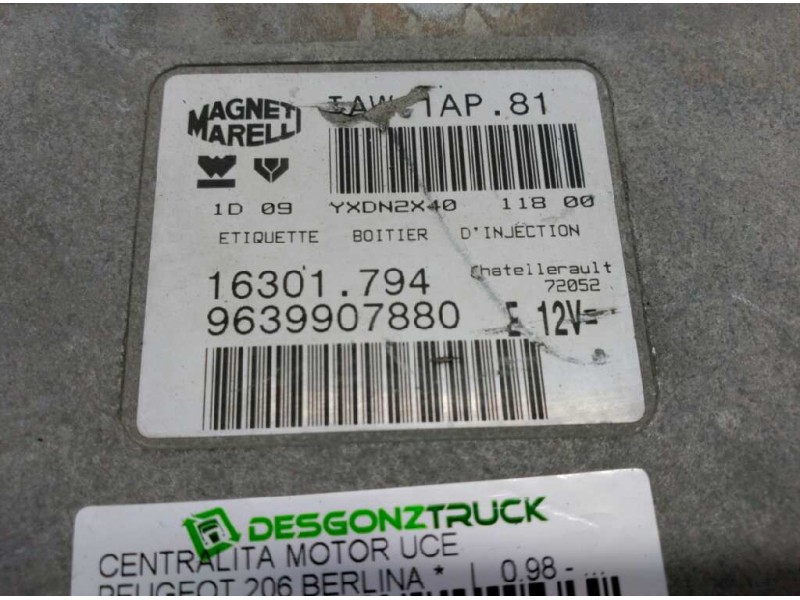 Recambio de centralita motor uce para peugeot 206 berlina referencia OEM IAM 9639907880 16301794 MAGNETI MARELLI