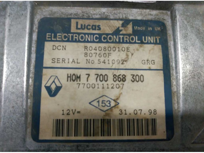 Recambio de centralita motor uce para renault kangoo (f/kc0) referencia OEM IAM 7700868300 80760F 7700111207