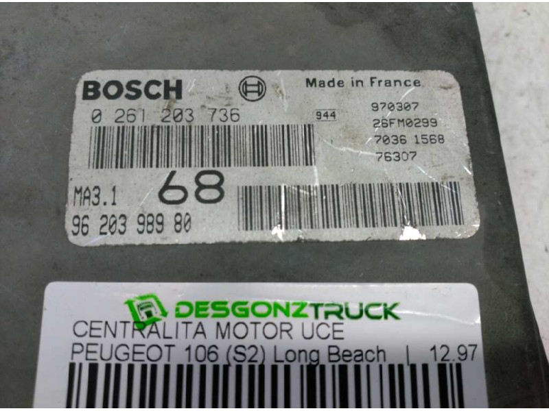 Recambio de centralita motor uce para peugeot 106 (s2) long beach referencia OEM IAM 9620398980 0261203736 26FM0209