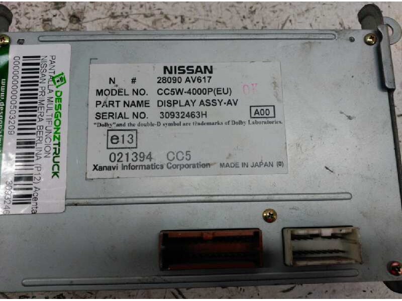 Recambio de pantalla multifuncion para nissan primera berlina (p12) acenta referencia OEM IAM 30932463H 28090AV617 