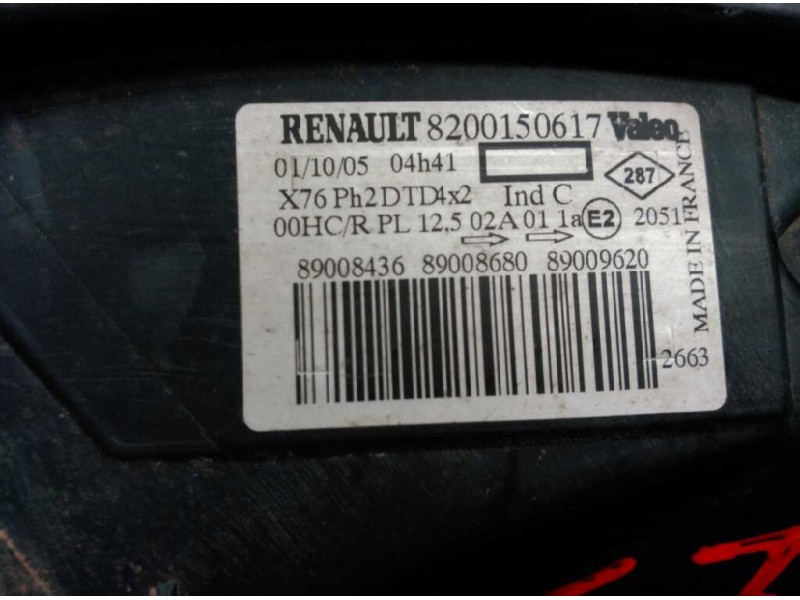Recambio de faro derecho para renault kangoo (f/kc0) alize referencia OEM IAM 8200150617  