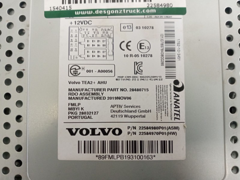 Recambio de sistema audio / radio cd para volvo fh xxx referencia OEM IAM 22584980  