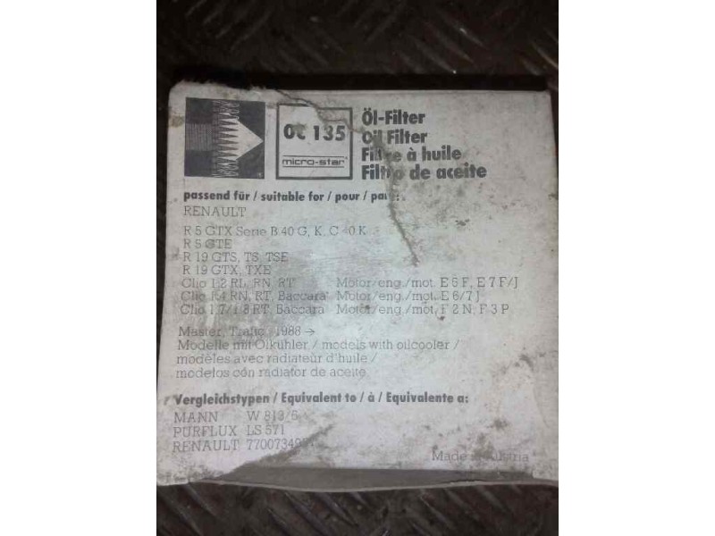 Recambio de filtro aceite para . renault dg320.26 referencia OEM IAM OC135 MARCA:MAHLE 
