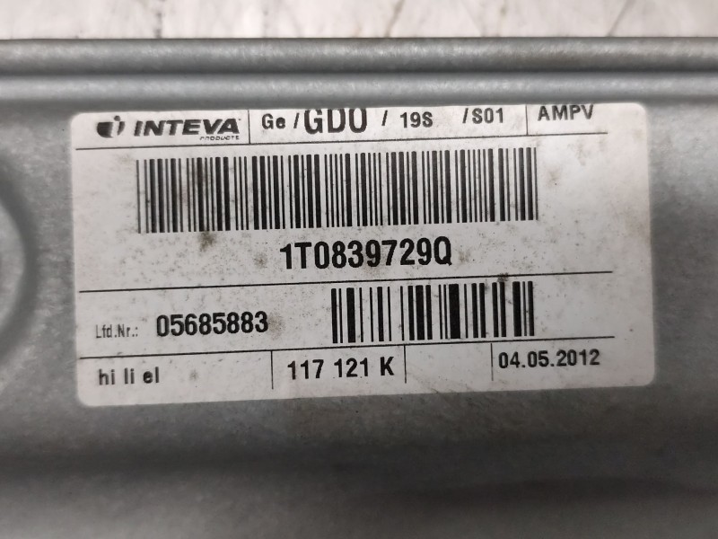Recambio de elevalunas trasero izquierdo para volkswagen touran (1t3) 1.6 tdi referencia OEM IAM 1T1971693EG  