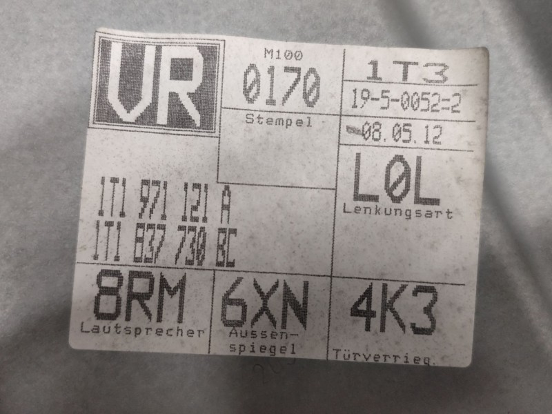 Recambio de elevalunas delantero derecho para volkswagen touran (1t3) 1.6 tdi referencia OEM IAM 1T1971121A  