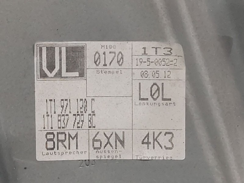 Recambio de elevalunas delantero izquierdo para volkswagen touran (1t3) 1.6 tdi referencia OEM IAM 1T1971120C  