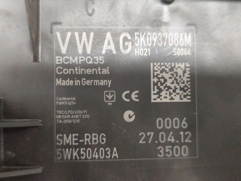Recambio de centralita comfort para volkswagen touran (1t3) 1.6 tdi referencia OEM IAM 5k0937086m  