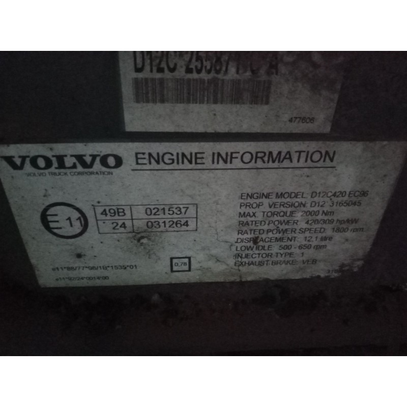 Recambio de motor completo para volvo fm 12 asta 2001 12.1 diesel (d12d420) referencia OEM IAM D12C420EC96  