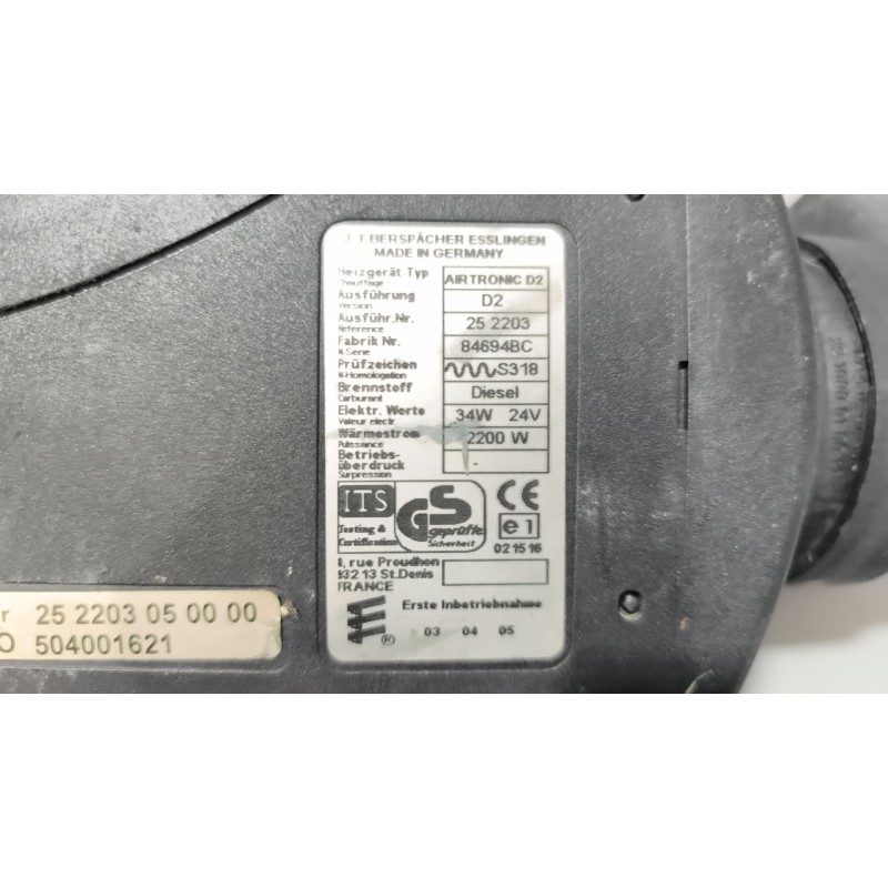 Recambio de motor calefaccion cabina para iveco stralis (as) 12.9 diesel referencia OEM IAM AIRTRONIC D2 504001621 EBERSPACHER