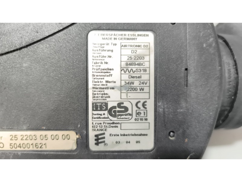 Recambio de motor calefaccion cabina para iveco stralis (as) 12.9 diesel referencia OEM IAM AIRTRONIC D2 504001621 EBERSPACHER
