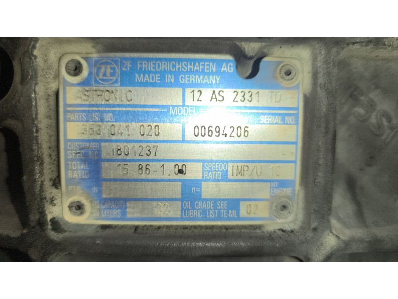 Recambio de caja cambios para daf serie xf105.xxx 12.9 diesel referencia OEM IAM 12AS2331TD 1353041020 1801237