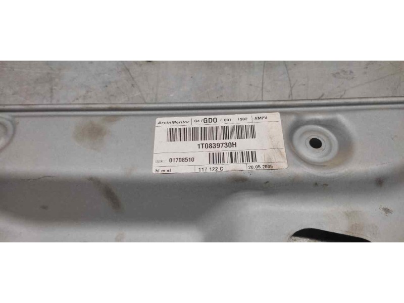 Recambio de elevalunas trasero derecho para volkswagen touran (1t1) advance referencia OEM IAM 1T0839730H  