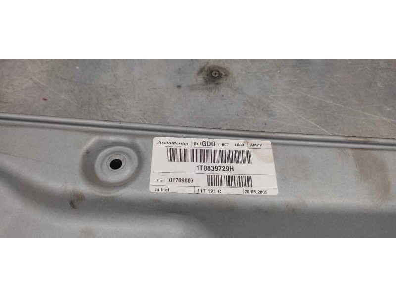 Recambio de elevalunas trasero izquierdo para volkswagen touran (1t1) advance referencia OEM IAM 1T0839729H  