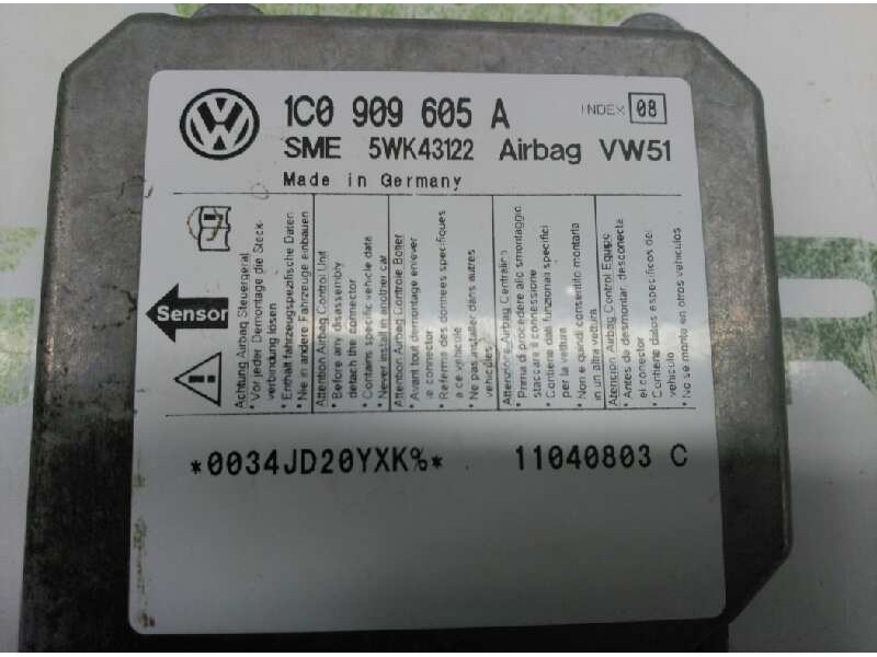 Recambio de centralita airbag para seat toledo (1m2) select referencia OEM IAM 1J0909608E  