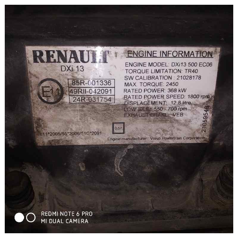 Recambio de despiece motor para renault magnum ab 2005 cabina adel.tractor semirr. 4x2 4xx.18 gran espacio referencia OEM IAM DX