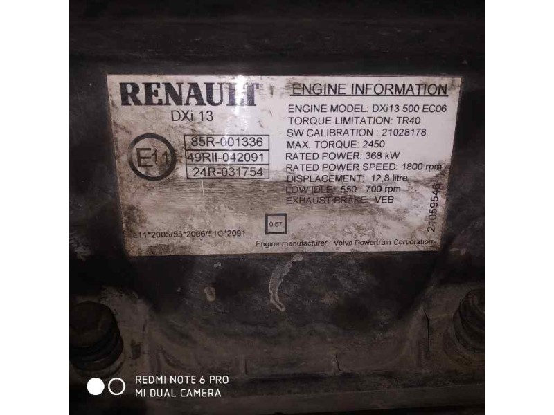Recambio de despiece motor para renault magnum ab 2005 cabina adel.tractor semirr. 4x2 4xx.18 gran espacio referencia OEM IAM DX