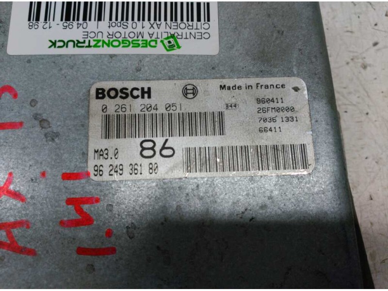 Recambio de centralita motor uce para citroën ax 1.0 spot referencia OEM IAM 0261204051 9624936180 