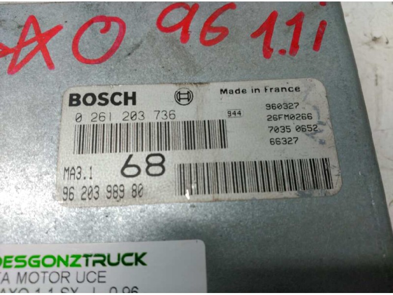 Recambio de centralita motor uce para citroën saxo 1.1 sx referencia OEM IAM 9620398980 0261203736 960327