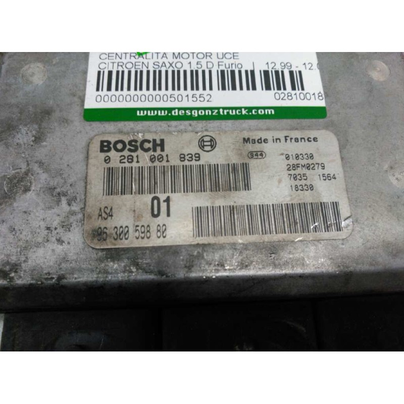 Recambio de centralita motor uce para citroën saxo 1.5 d furio referencia OEM IAM 0281001839 9630059880 