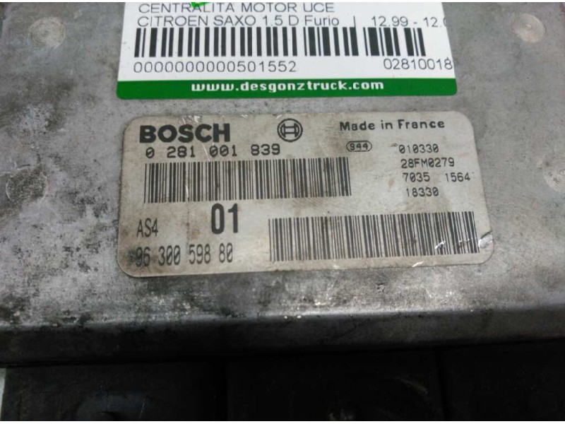 Recambio de centralita motor uce para citroën saxo 1.5 d furio referencia OEM IAM 0281001839 9630059880 