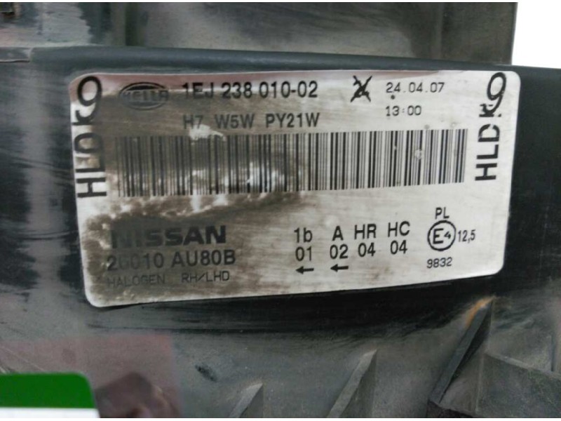 Recambio de faro izquierdo para nissan primera berlina (p12) acenta referencia OEM IAM 1EJ238010  